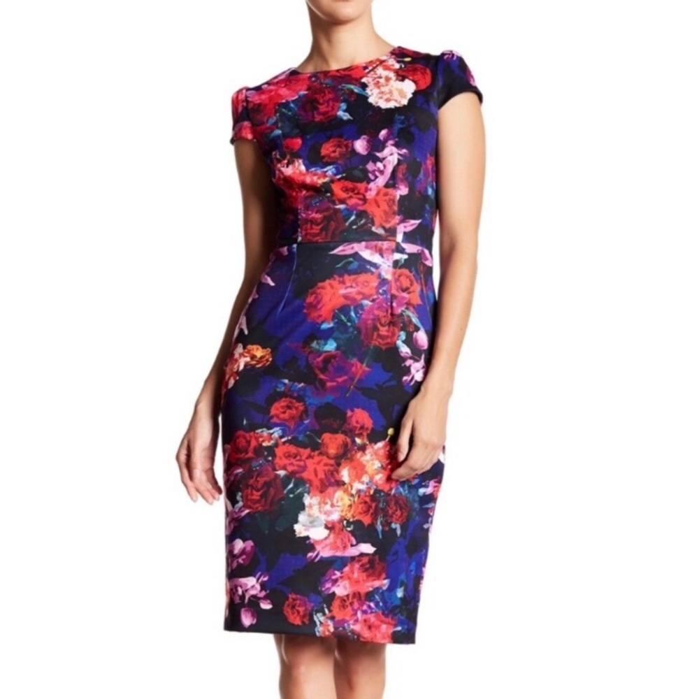 Betsy Johnson Dark Floral Print Pencil Dress